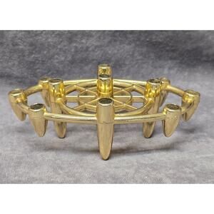 Mid Century Atomic Bullet Style Gold Metal Taper Candle / Pen Holder Faux Brass